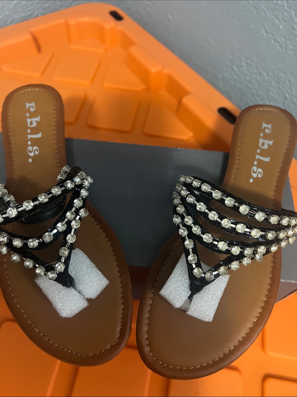 Black Jeweled Toe-Post Sandals